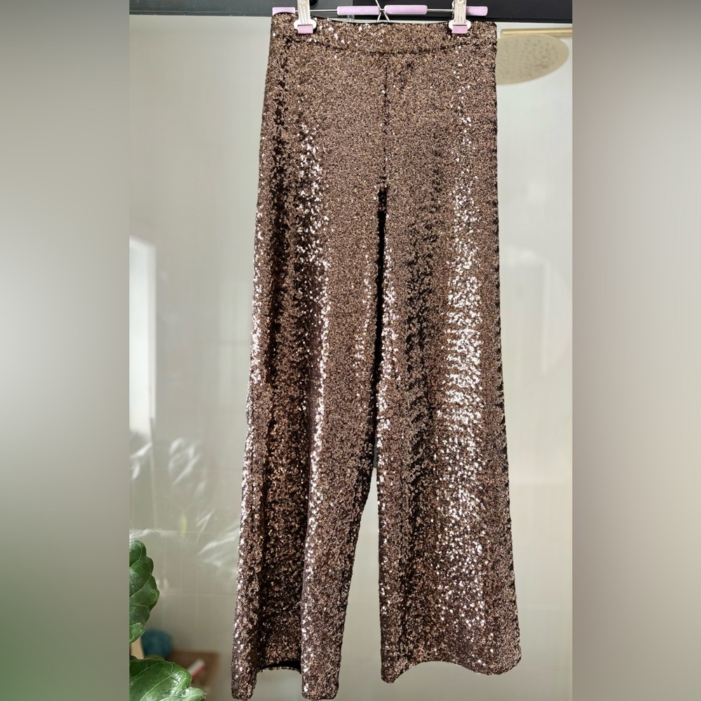 Banana Republic Sequin Wide Leg Pants - Bronze